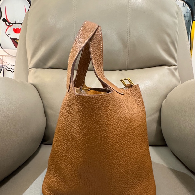 Hermes 爱马仕 18 菜篮子 金棕色 金扣-6