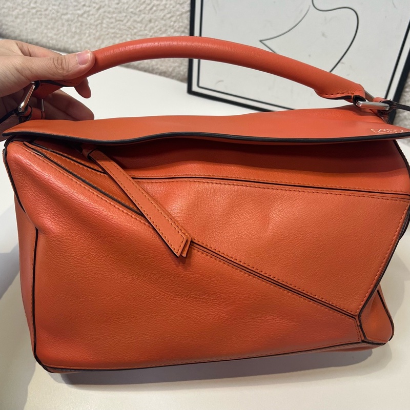Loewe/羅意威 橘色puzzle 幾何包手提單肩斜挎包 中號 29*19.5cm-0
