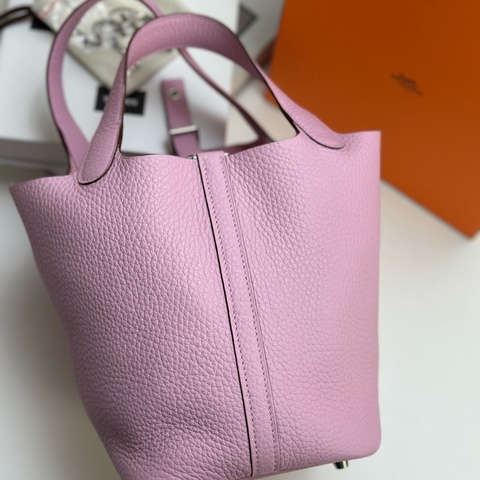 Hermes愛馬仕 菜籃子18錦葵紫銀扣 99新 Z刻