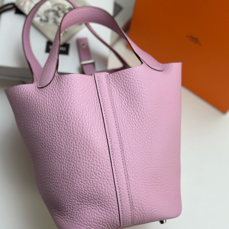 Hermes愛馬仕 菜籃子18錦葵紫銀扣 99新 Z刻-0