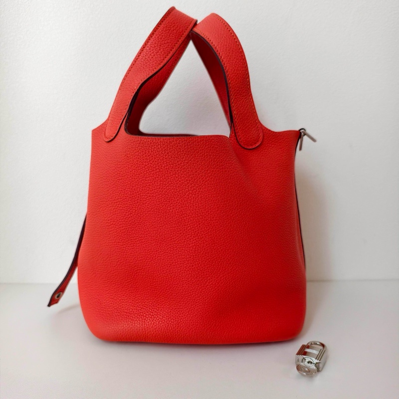 hermes 愛馬仕 菜籃子 togo牛皮紅色銀扣A刻-0