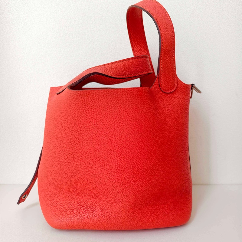hermes 愛馬仕 菜籃子 togo牛皮紅色銀扣A刻-1