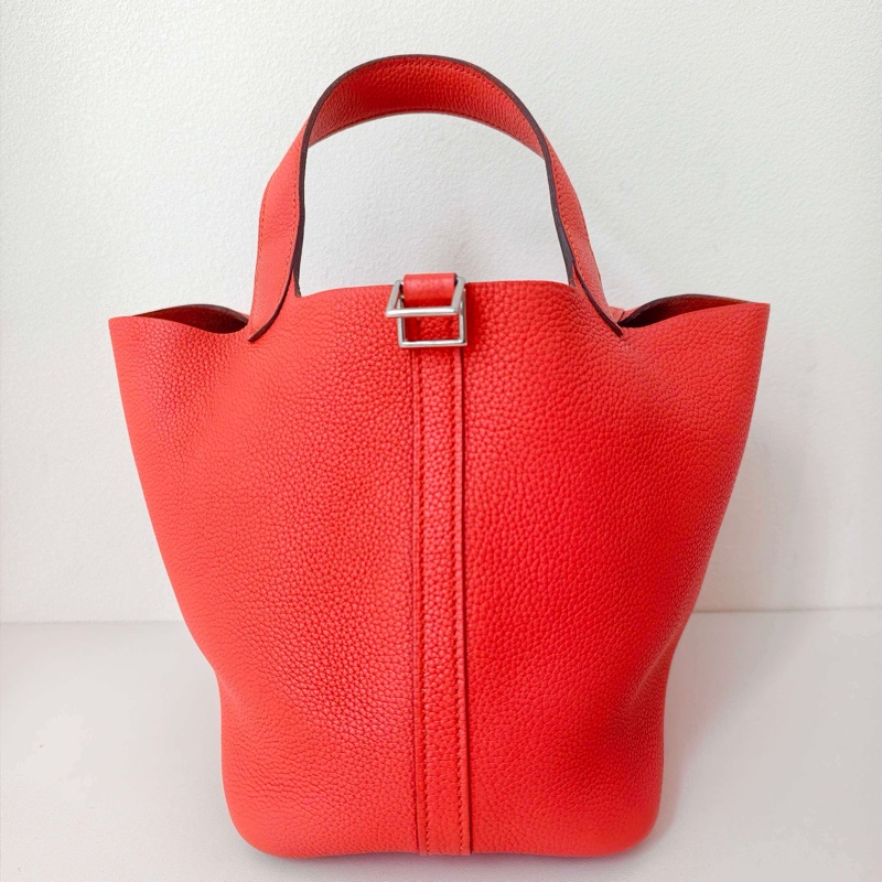 hermes 愛馬仕 菜籃子 togo牛皮紅色銀扣A刻-2