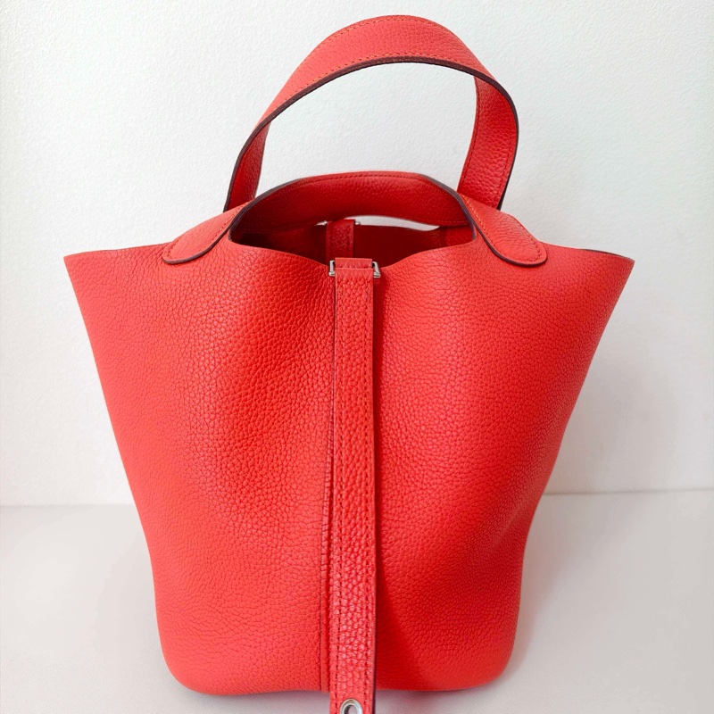 hermes 愛馬仕 菜籃子 togo牛皮紅色銀扣A刻-4