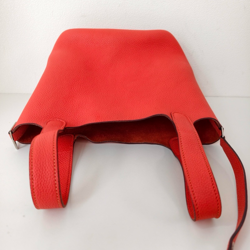 hermes 愛馬仕 菜籃子 togo牛皮紅色銀扣A刻-6