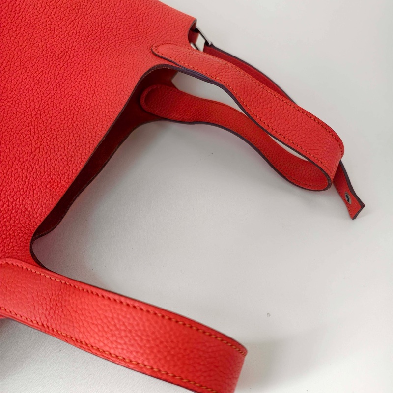 hermes 愛馬仕 菜籃子 togo牛皮紅色銀扣A刻-7