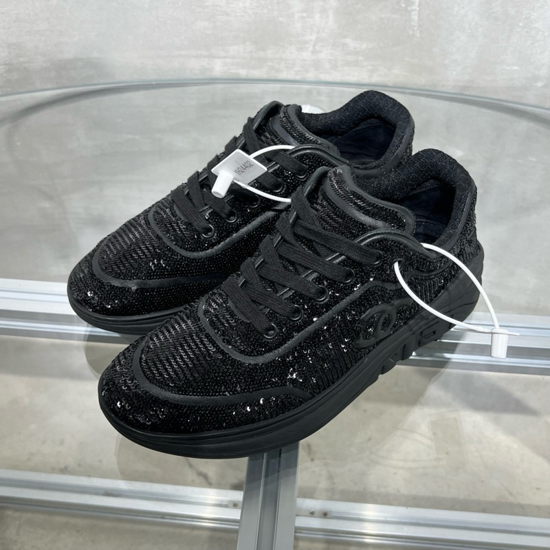 Chanel香奈兒 經典雙C 亮片運動鞋 黑色 38.5碼-0