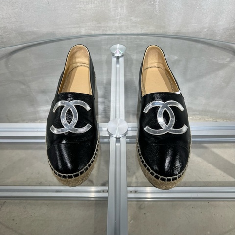 香奈兒Chanel 黑銀 漁夫鞋 38碼