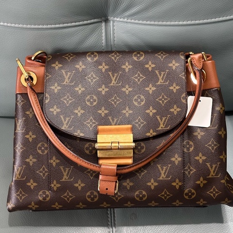 LouisVuitton路易威登 老花大托特包，經典老花配棕色小牛皮手柄