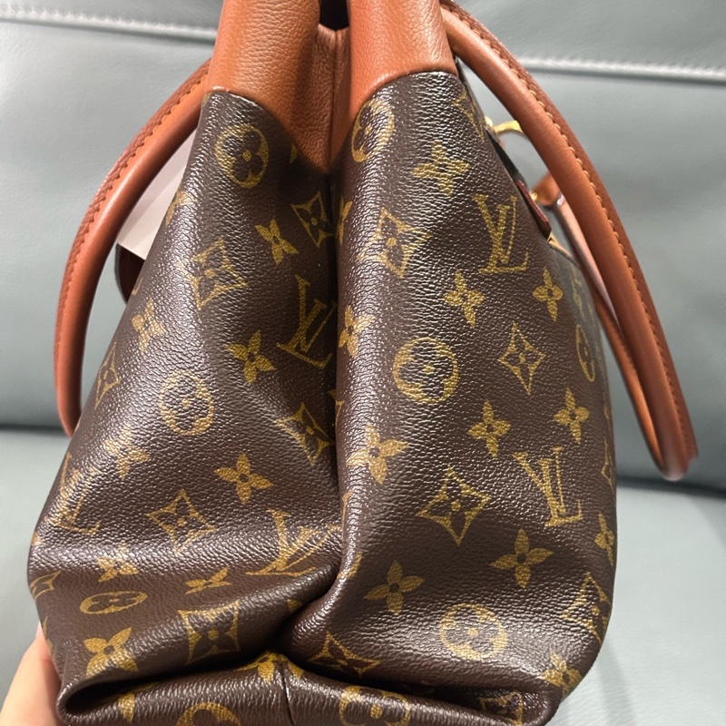 LouisVuitton路易威登 老花大托特包，經典老花配棕色小牛皮手柄-3