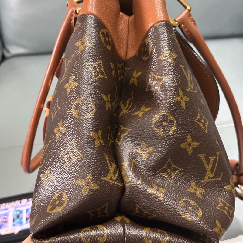 LouisVuitton路易威登 老花大托特包，經典老花配棕色小牛皮手柄-4