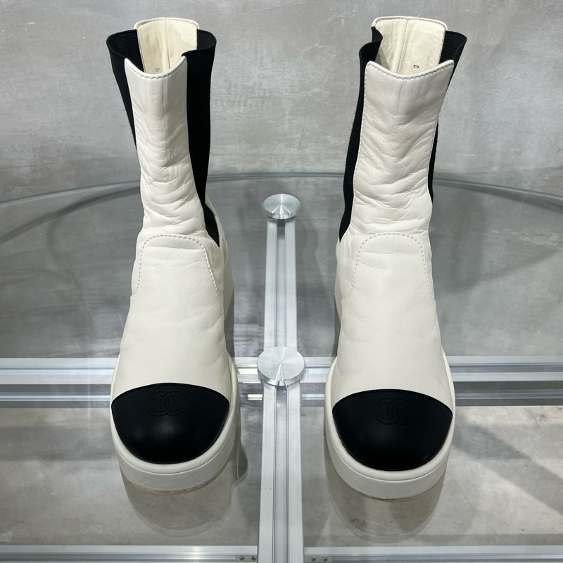 Chanel香奈兒 爆款 黑白小羊皮短靴 37碼-0