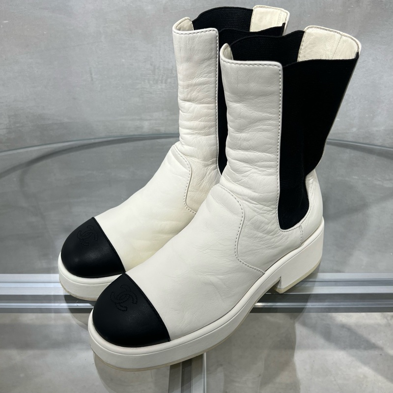 Chanel香奈兒 爆款 黑白小羊皮短靴 37碼-1