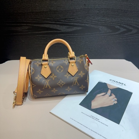 LV 老花金釦Nano Speedy 手提斜背波士頓包