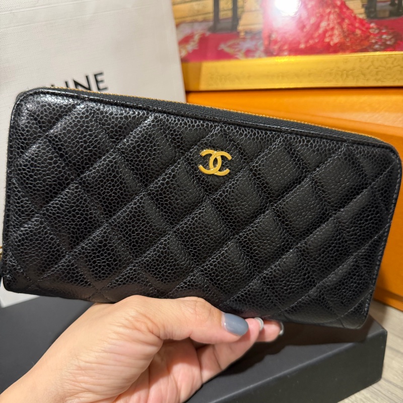 chanel coco 荔枝牛皮拉鏈長夾-0