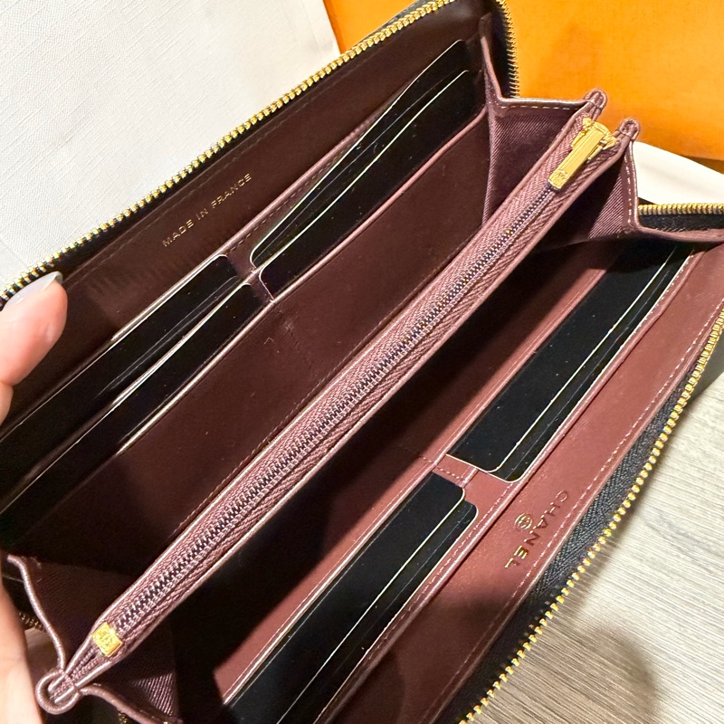 chanel coco 荔枝牛皮拉鏈長夾-8