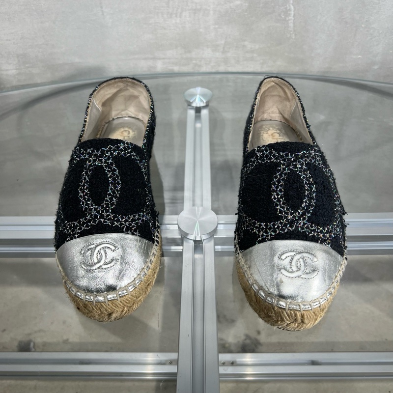 Chanel香奈兒 黑銀 雙C漁夫鞋 37碼-1