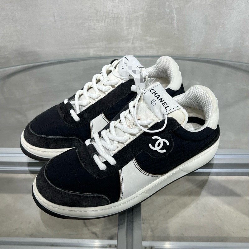 CHANEL 香奈兒 徽標皮革低幫板鞋 黑白色 38碼-0