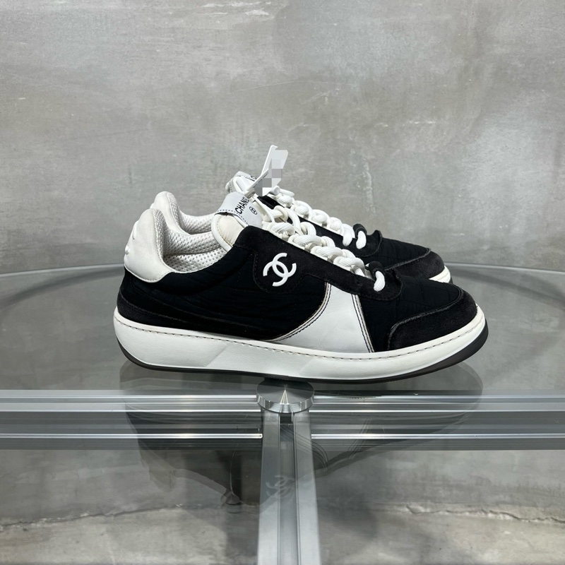 CHANEL 香奈兒 徽標皮革低幫板鞋 黑白色 38碼-1