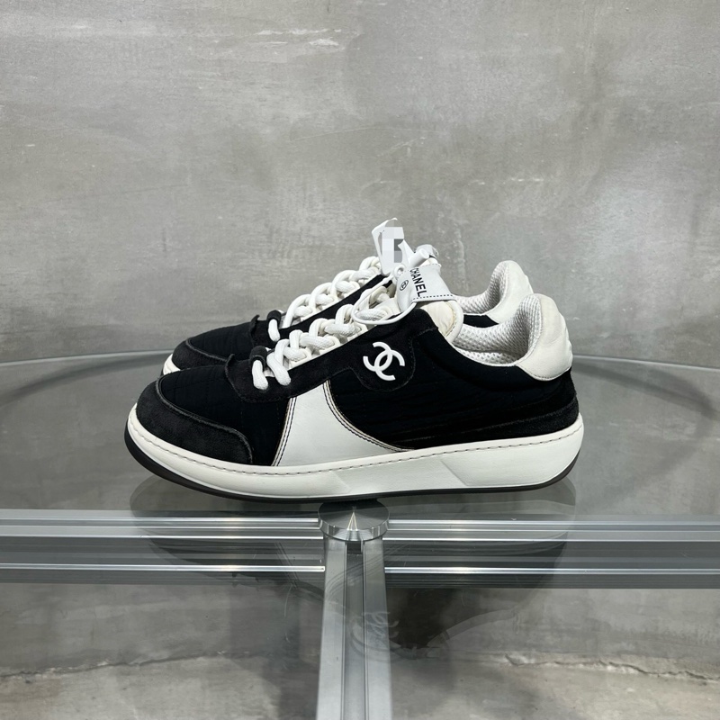 CHANEL 香奈兒 徽標皮革低幫板鞋 黑白色 38碼-2