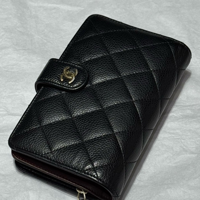 Chanel/香奈兒 黑金荔枝牛中長款 卡夾錢夾 多個卡槽 還可放大鈔 巨實用 21開有標無卡-0