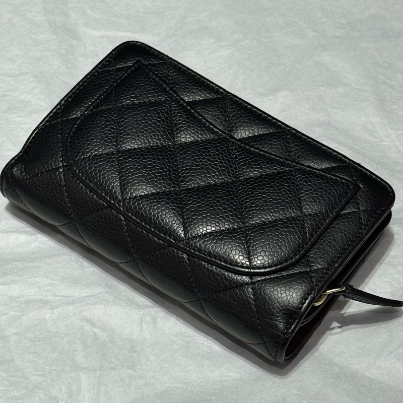 Chanel/香奈兒 黑金荔枝牛中長款 卡夾錢夾 多個卡槽 還可放大鈔 巨實用 21開有標無卡-1