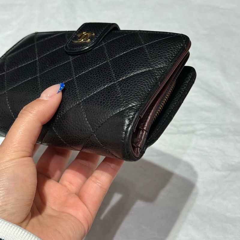 Chanel/香奈兒 黑金荔枝牛中長款 卡夾錢夾 多個卡槽 還可放大鈔 巨實用 21開有標無卡-2