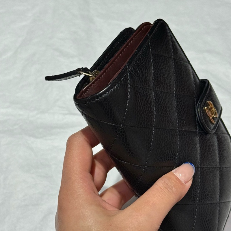 Chanel/香奈兒 黑金荔枝牛中長款 卡夾錢夾 多個卡槽 還可放大鈔 巨實用 21開有標無卡-3