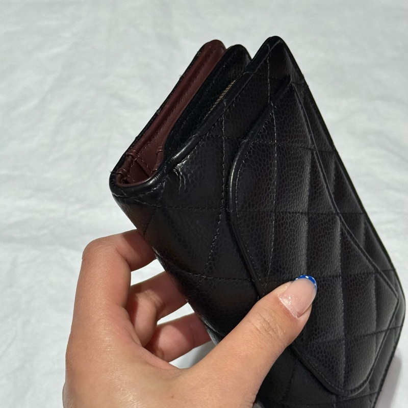 Chanel/香奈兒 黑金荔枝牛中長款 卡夾錢夾 多個卡槽 還可放大鈔 巨實用 21開有標無卡-5