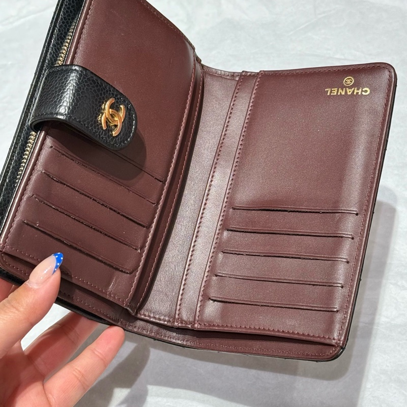 Chanel/香奈兒 黑金荔枝牛中長款 卡夾錢夾 多個卡槽 還可放大鈔 巨實用 21開有標無卡-6