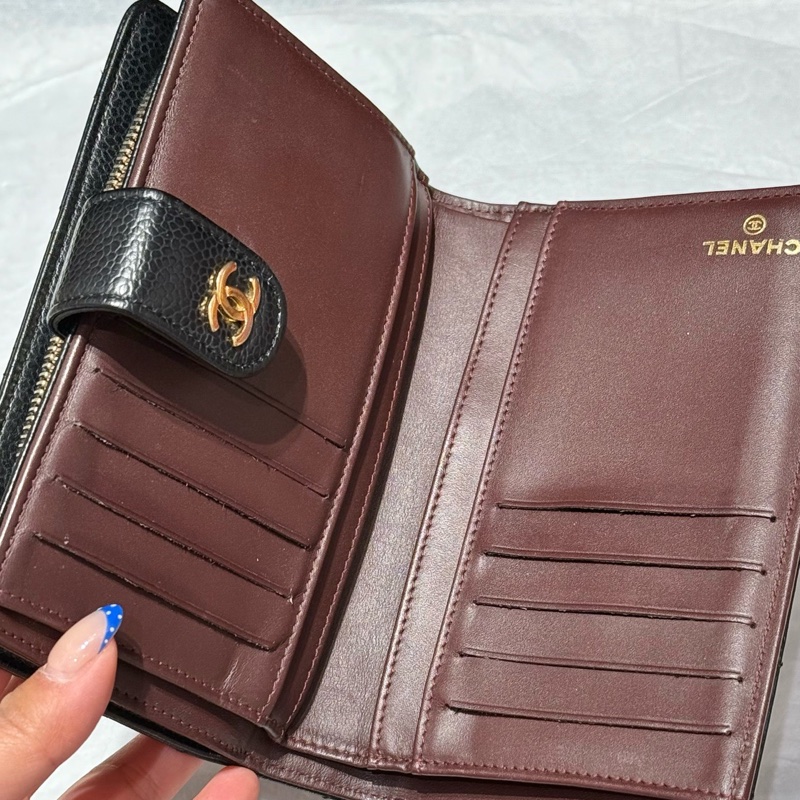 Chanel/香奈兒 黑金荔枝牛中長款 卡夾錢夾 多個卡槽 還可放大鈔 巨實用 21開有標無卡-7