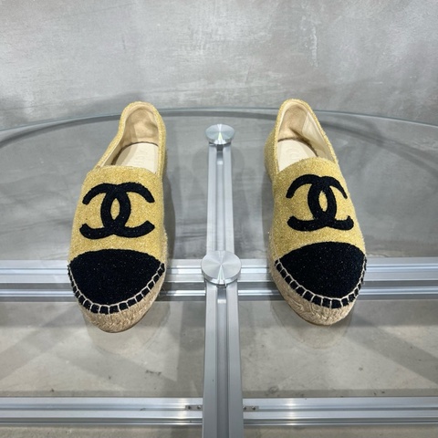 CHANEL 香奈兒 漁夫鞋 金色 絲綢 37 碼