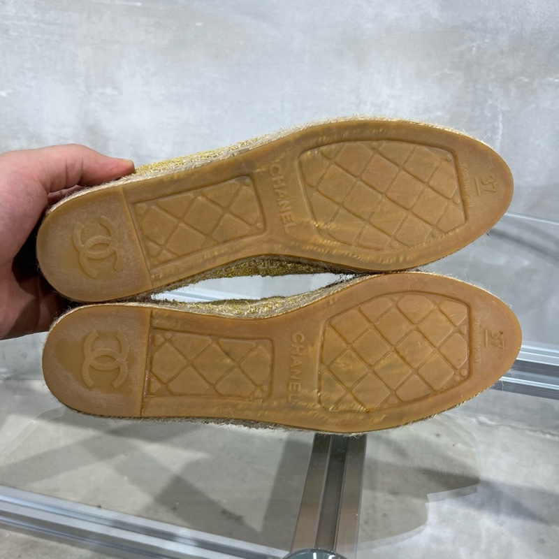 CHANEL 香奈兒 漁夫鞋 金色 絲綢 37 碼-5