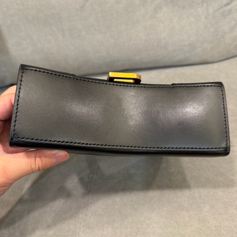 BALENCIAGA 巴黎世家 Hourglass XS黑色B字標誌牛皮手提斜背沙漏包-3