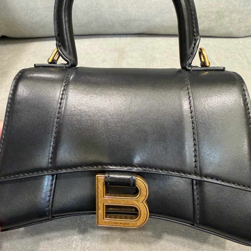 BALENCIAGA 巴黎世家 Hourglass XS黑色B字標誌牛皮手提斜背沙漏包-4
