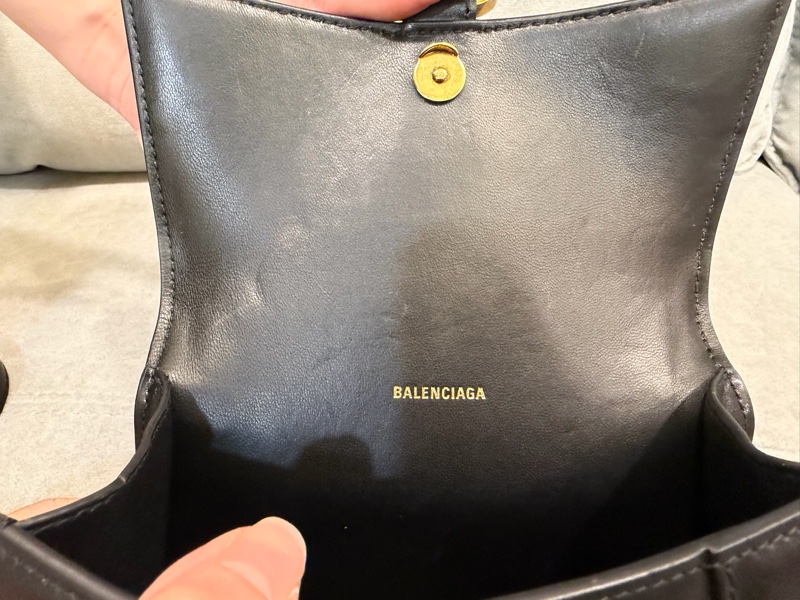 BALENCIAGA 巴黎世家 Hourglass XS黑色B字標誌牛皮手提斜背沙漏包-9
