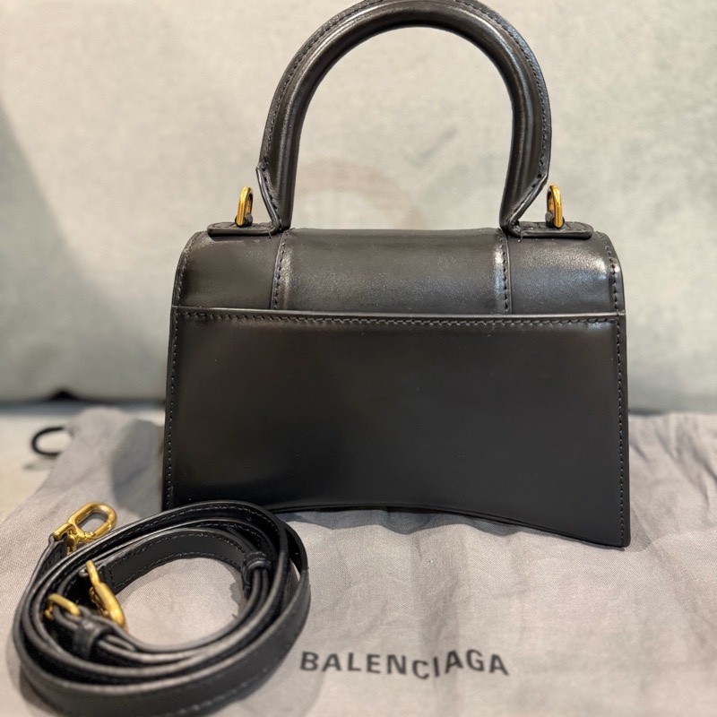 BALENCIAGA 巴黎世家 Hourglass XS黑色B字標誌牛皮手提斜背沙漏包-20