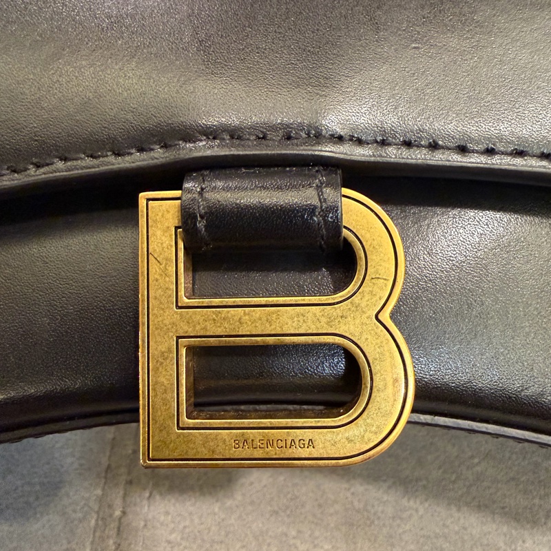 BALENCIAGA 巴黎世家 Hourglass XS黑色B字標誌牛皮手提斜背沙漏包-21