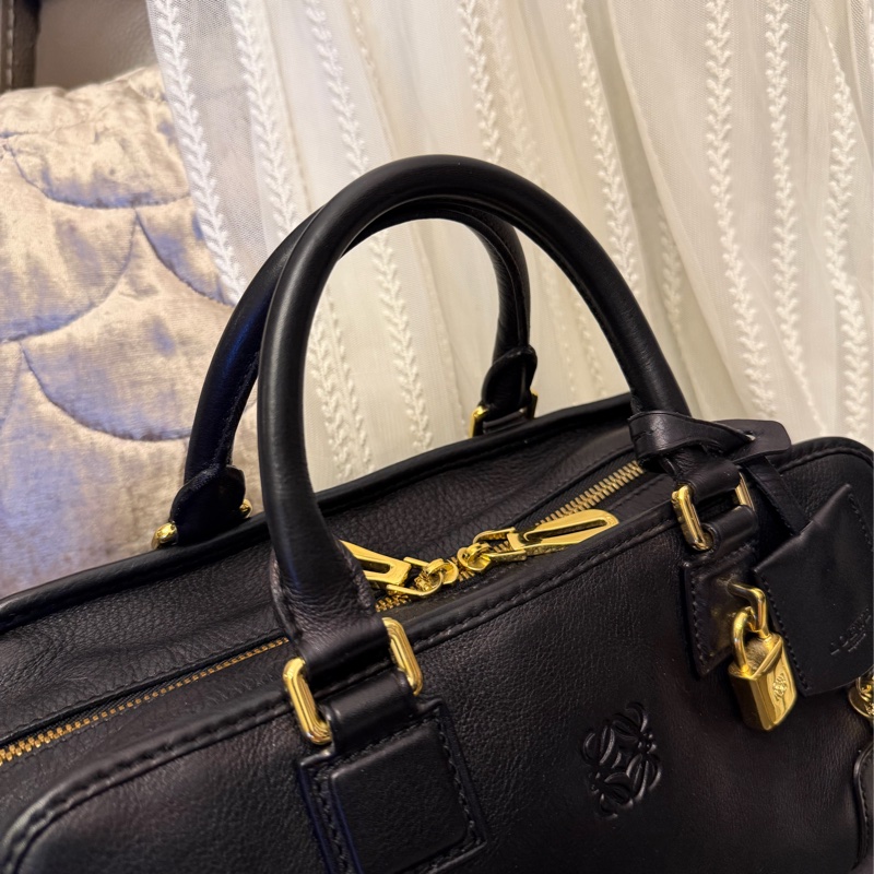 羅意威 黑色皮革 托特包 手提包 腋下包 Amazona 28 側背包 皮革 斜挎包 中古 loewe amazona 28 shoulder bag-9