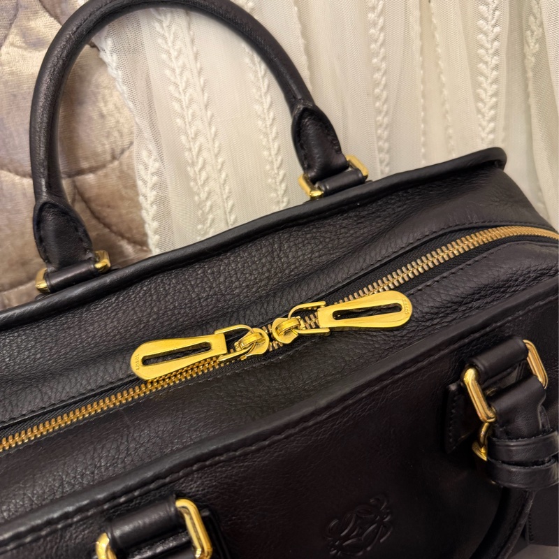 羅意威 黑色皮革 托特包 手提包 腋下包 Amazona 28 側背包 皮革 斜挎包 中古 loewe amazona 28 shoulder bag-10