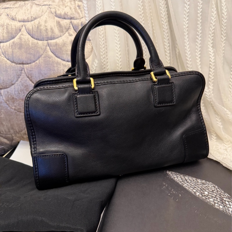 羅意威 黑色皮革 托特包 手提包 腋下包 Amazona 28 側背包 皮革 斜挎包 中古 loewe amazona 28 shoulder bag-11