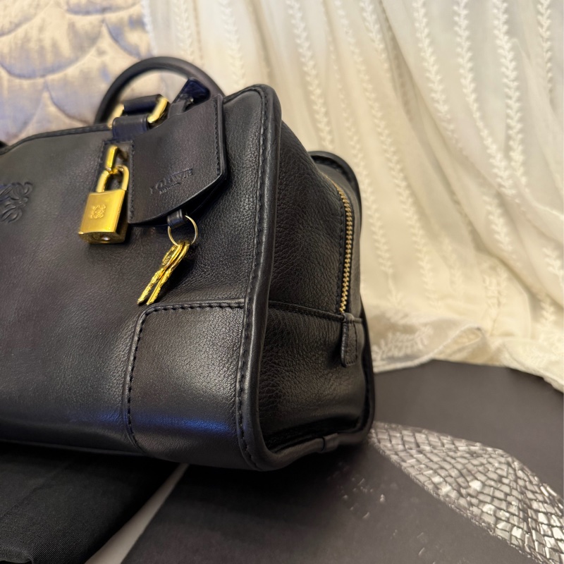 羅意威 黑色皮革 托特包 手提包 腋下包 Amazona 28 側背包 皮革 斜挎包 中古 loewe amazona 28 shoulder bag-12