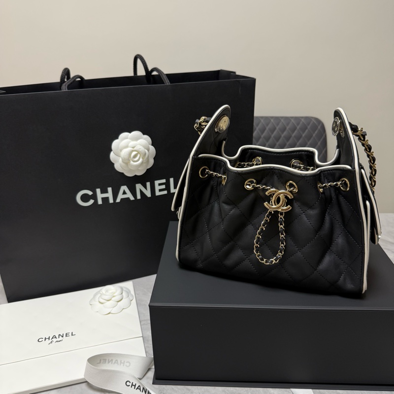 黑白Chanel Mini 25 金扣 小牛皮-0