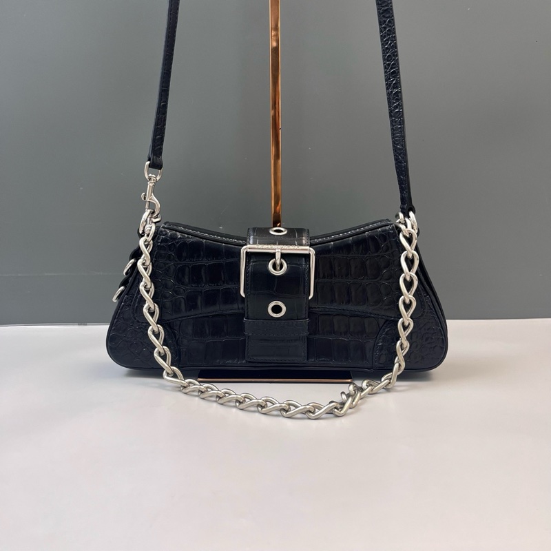 Balenciaga/巴黎世家 黑銀鰐魚壓紋 斜挎手提包-0