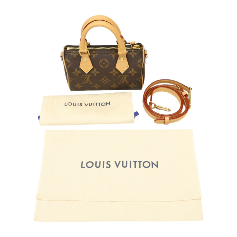 棕色 原花帆布 Nano Speedy 肩背包【LOUIS VUITTON LV 路易威登】 M81085-9