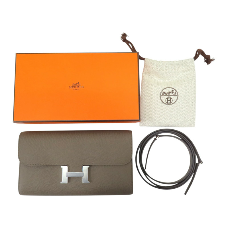 錫器灰 Epsom牛皮 Constance To Go Wallet 肩背包 K刻 銀扣【HERMES 愛馬仕】 H080125CK8F-12