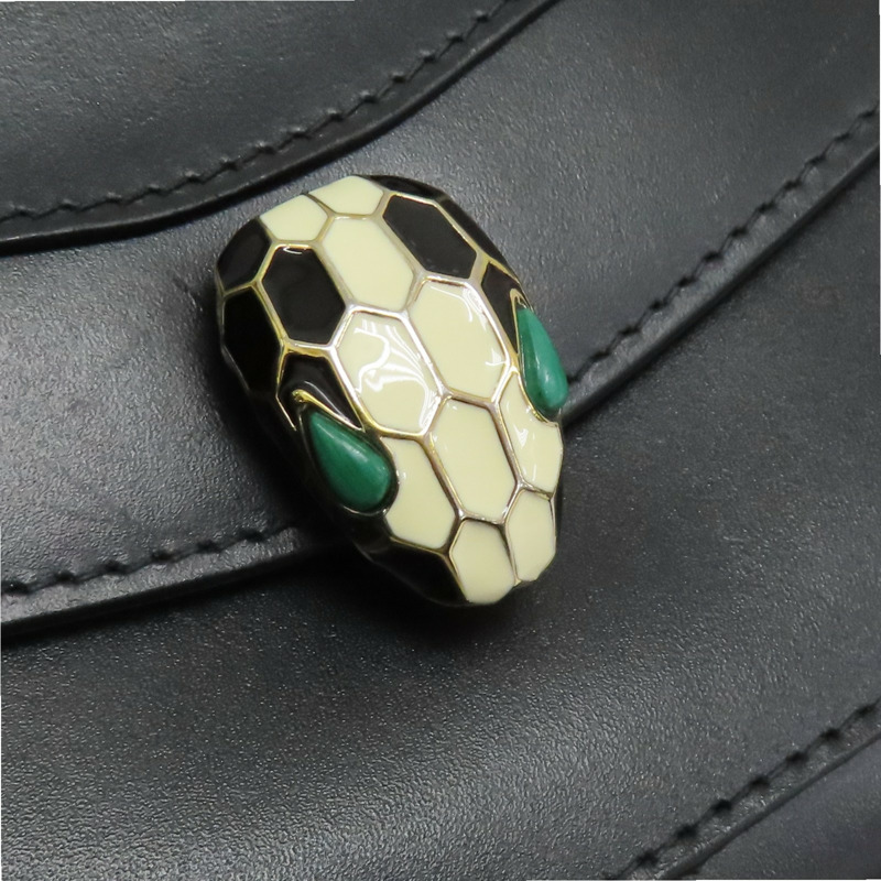 黑/綠色 牛皮 Serpenti Forever 扣式中夾 294606【BVLGARI 寶格麗】 294606-10