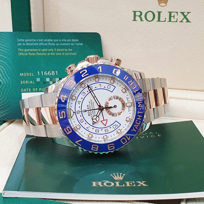 【大眾名錶】ROLEX 勞力士 116681 Yacht-Master II 18K玫瑰半金 玫瑰金大遊艇 2021/09 大眾名錶B1225-4