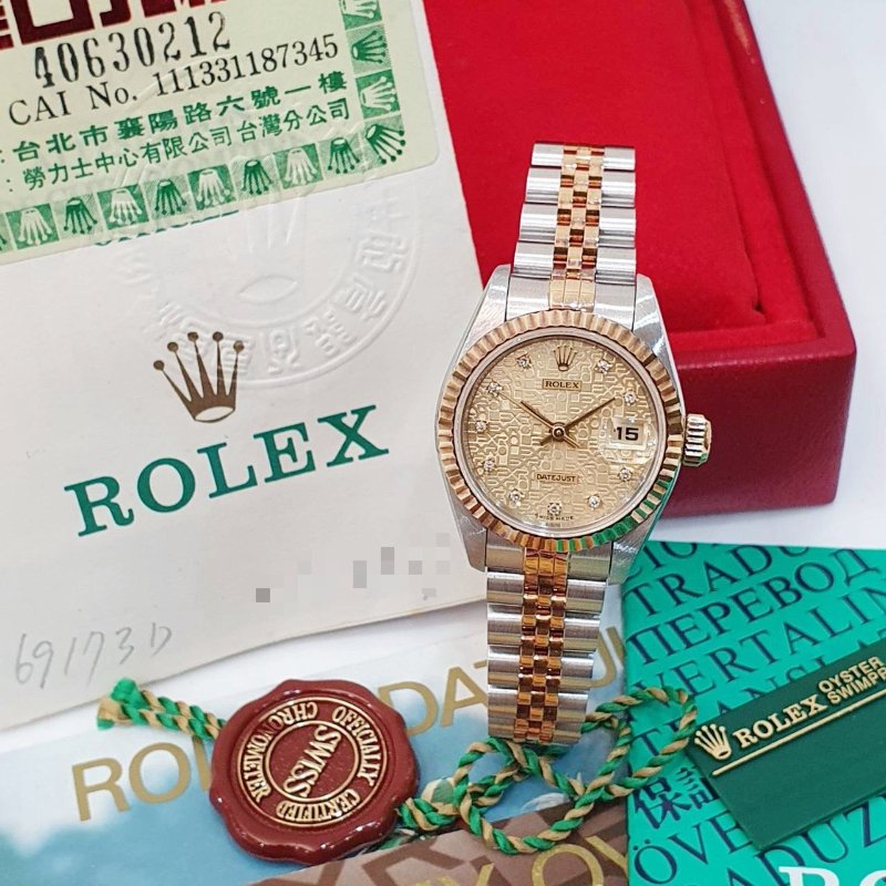 【大眾名錶】ROLEX 勞力士 69173 Datejust 半金女錶 紀念金十鑽面盤 台灣AD 大眾名錶B1226-2