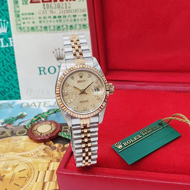 【大眾名錶】ROLEX 勞力士 69173 Datejust 半金女錶 紀念金十鑽面盤 台灣AD 大眾名錶B1226-4